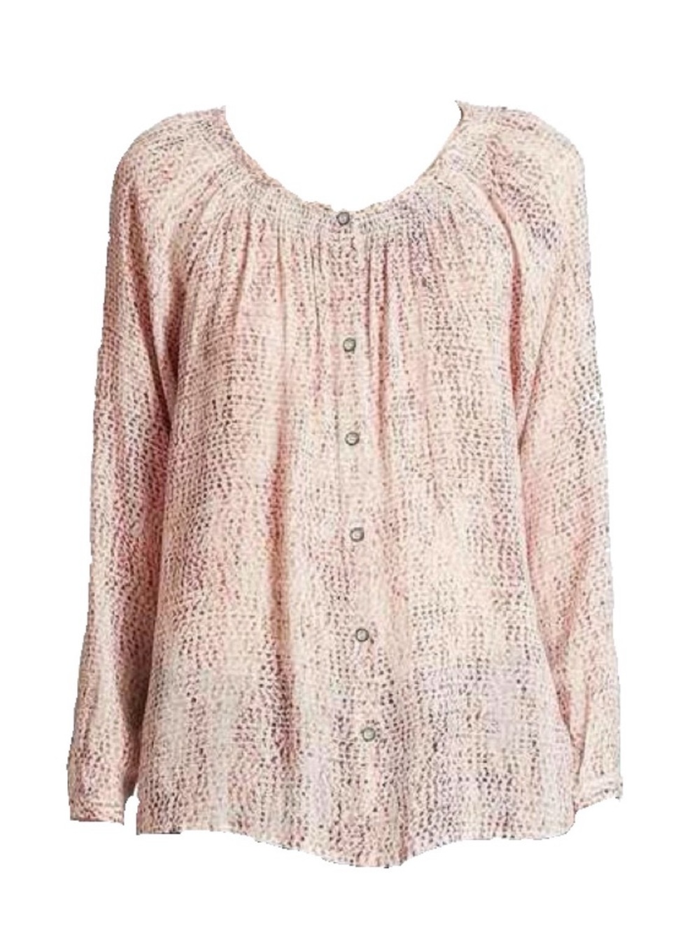 DKNY Jeans EUC Pink Abstract Print Rayon Peasant Blouse M Boho Lightweight